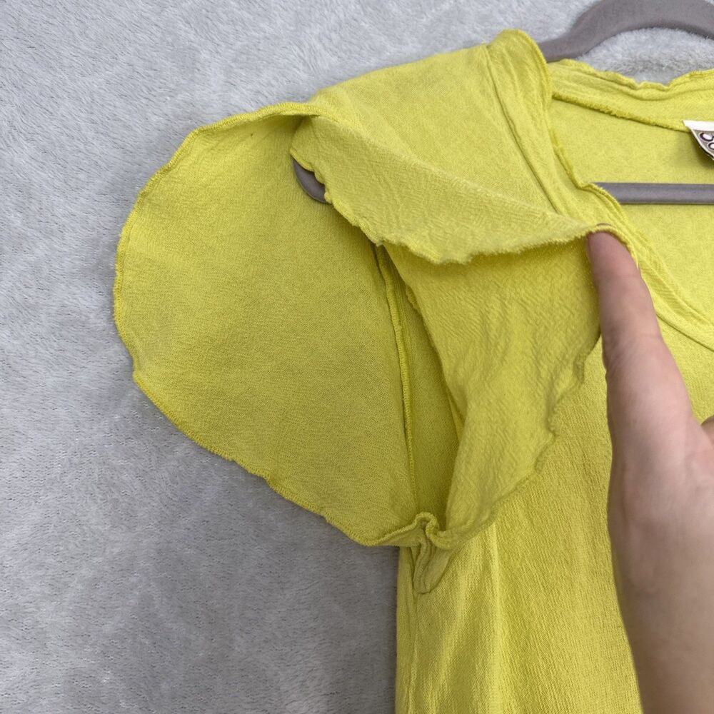 Oh My Gauze! LA Cotton Dress Size 1 (S/M) Lime Ruffle Asymmetric Lagenlook Artsy - Picture 3 of 13